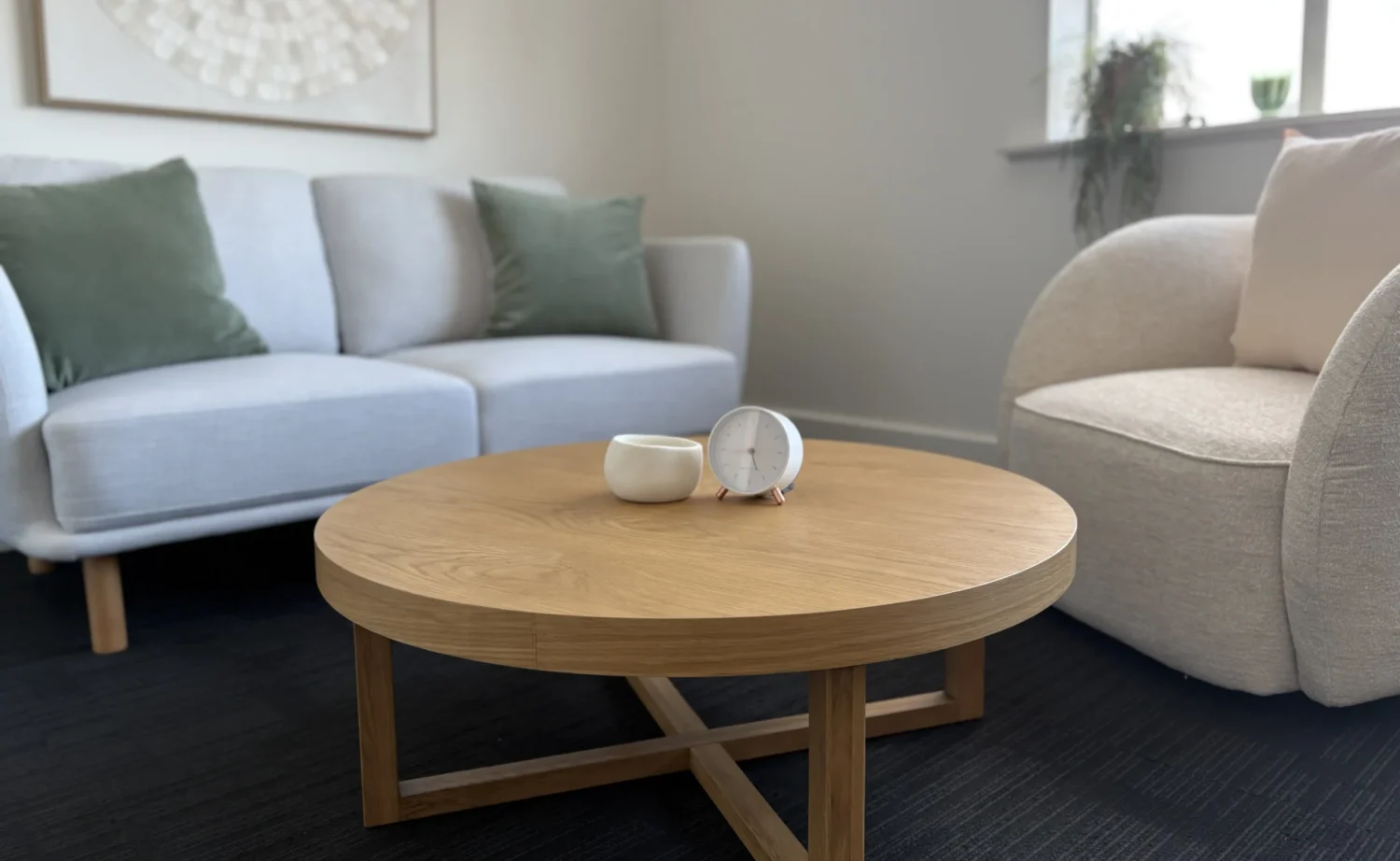 A therapy room at Peaceful Mind Psychology