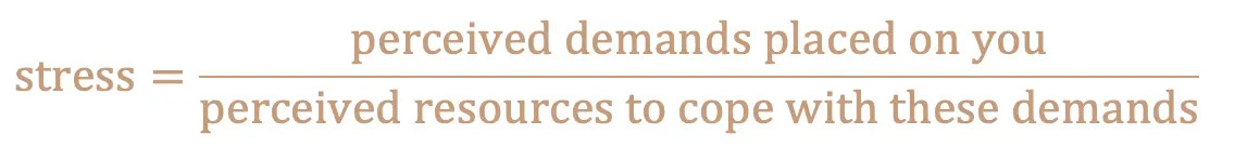 A formula showing stress as a ratio of demand vs resources