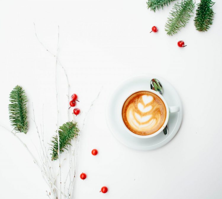 Coffee with Christmas branches