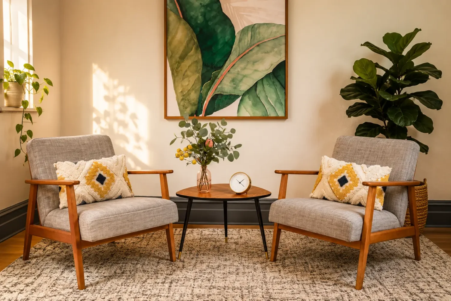Two retro armchairs facing each other at Hawthorn Peaceful Mind Psychology clinic