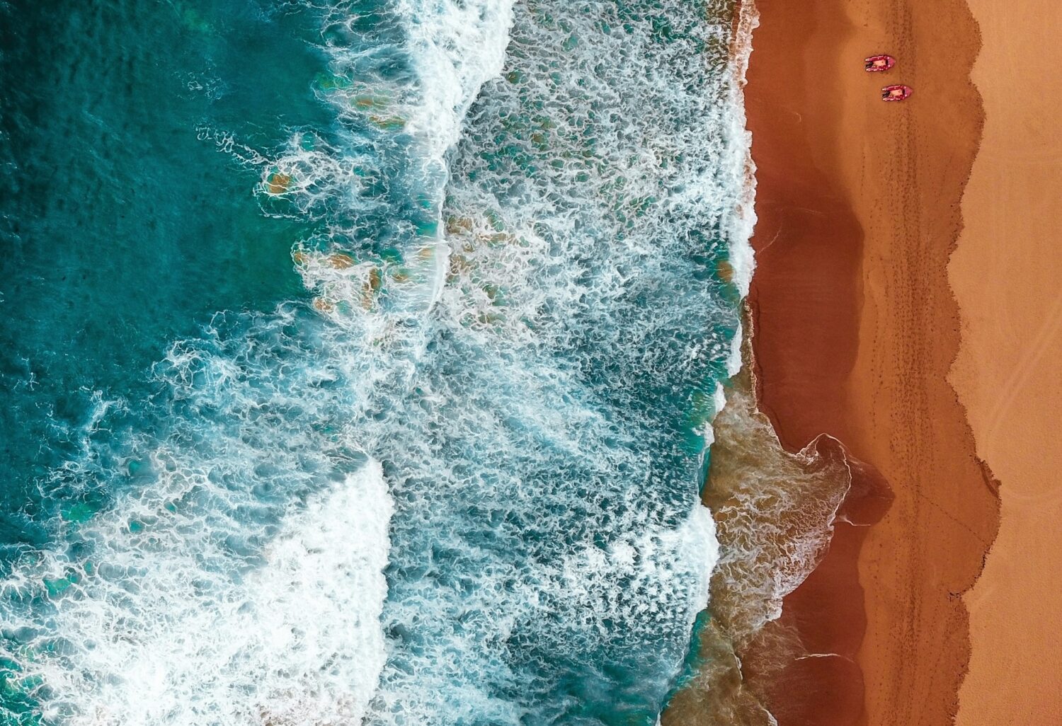 An aerial view of the beach and ocean