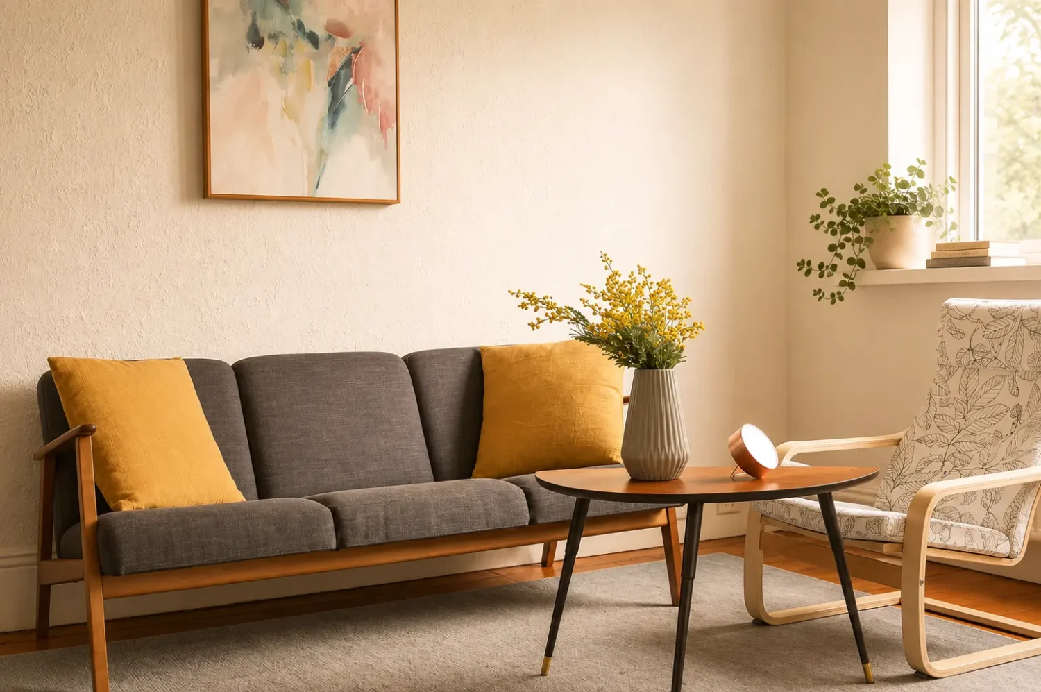 Long dark grey armchair in Armadale therapy room at Peaceful Mind Psychology